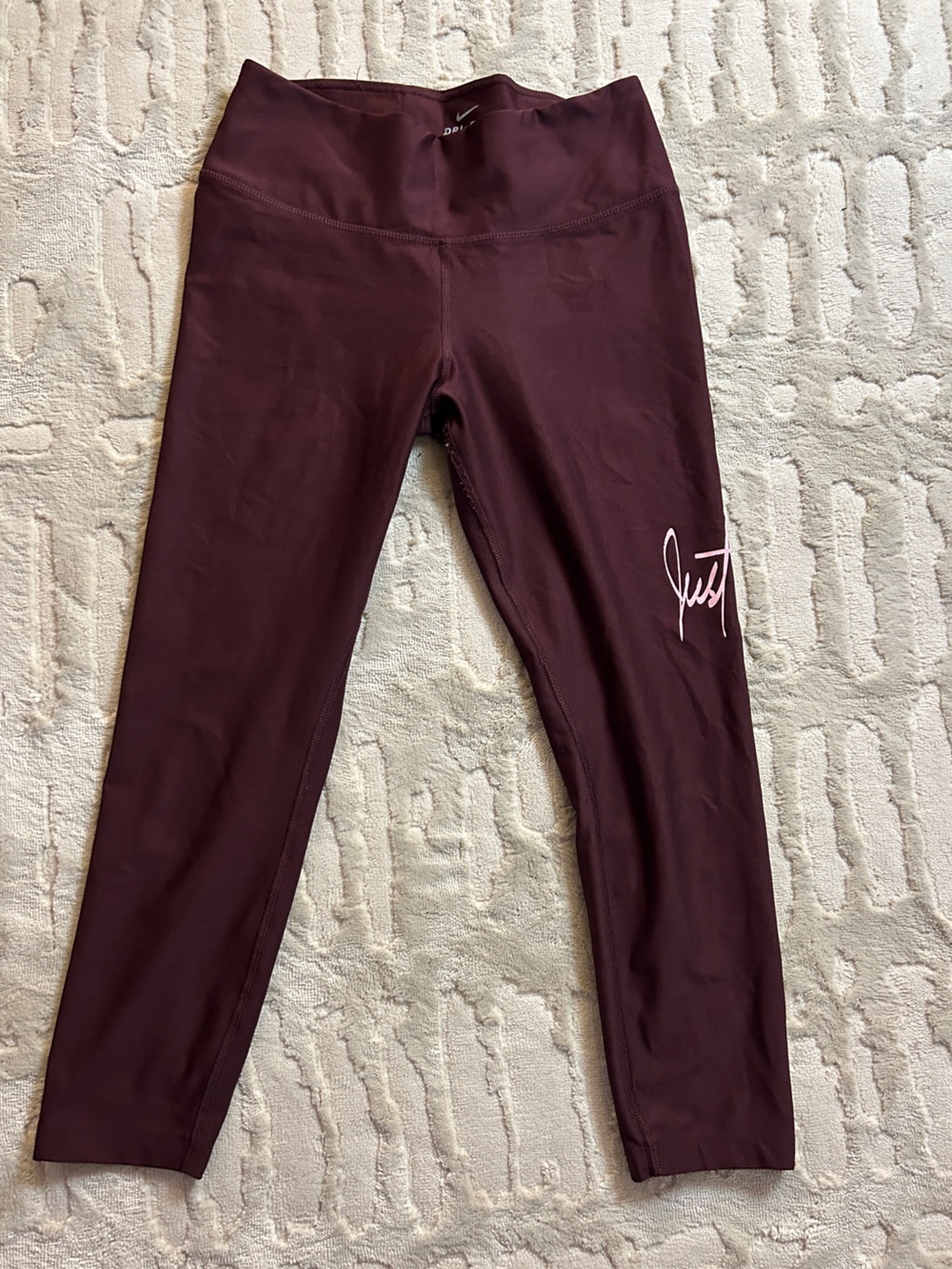 Nike Maroon High-Waist Leggings with Script Detail